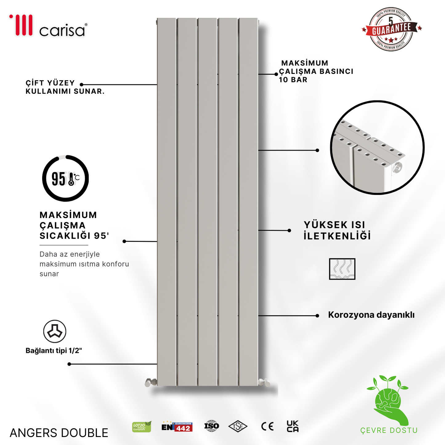 Carisa Angers Double Dikey Alüminyum Radyatör Modern Tasarım Beyaz