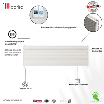Carisa Monza Double Xl Yatay Alüminyum Radyatör Modern Tasarım Beyaz