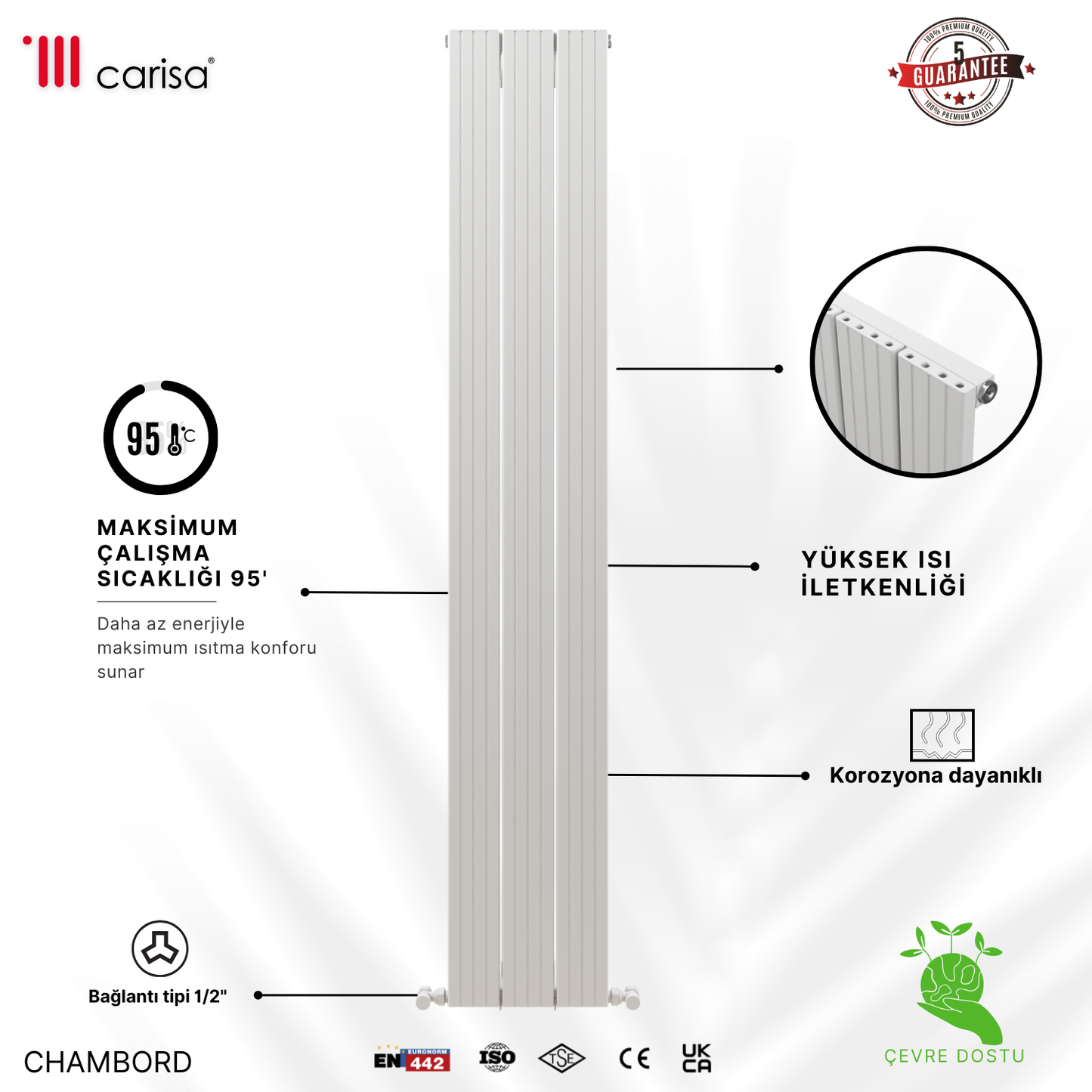Carisa Chambord Dikey Alüminyum Radyatör Modern Tasarım Beyaz