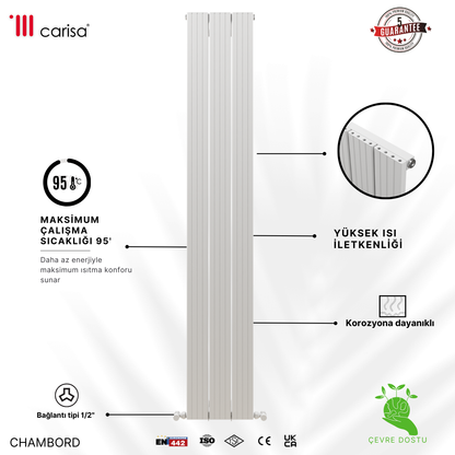 Carisa Chambord Dikey Alüminyum Radyatör Modern Tasarım Beyaz