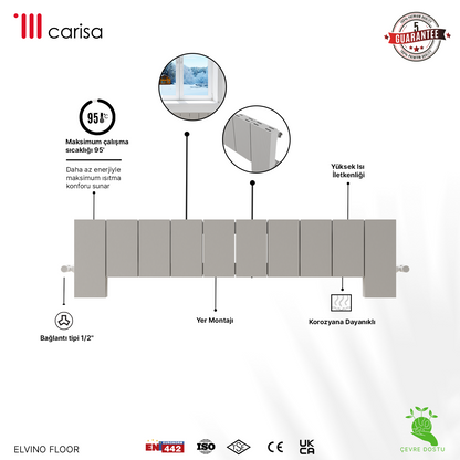 Carisa Elvino Floor Yatay Alüminyum Radyatör Modern Tasarım Beyaz