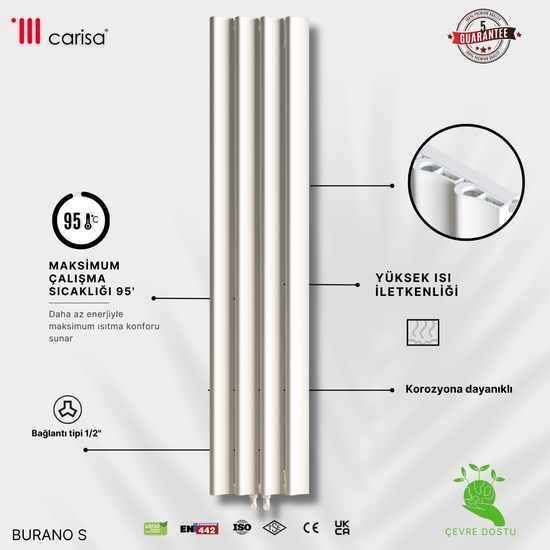 Carisa Burano S Dikey Alüminyum Radyatör Modern Tasarım Beyaz