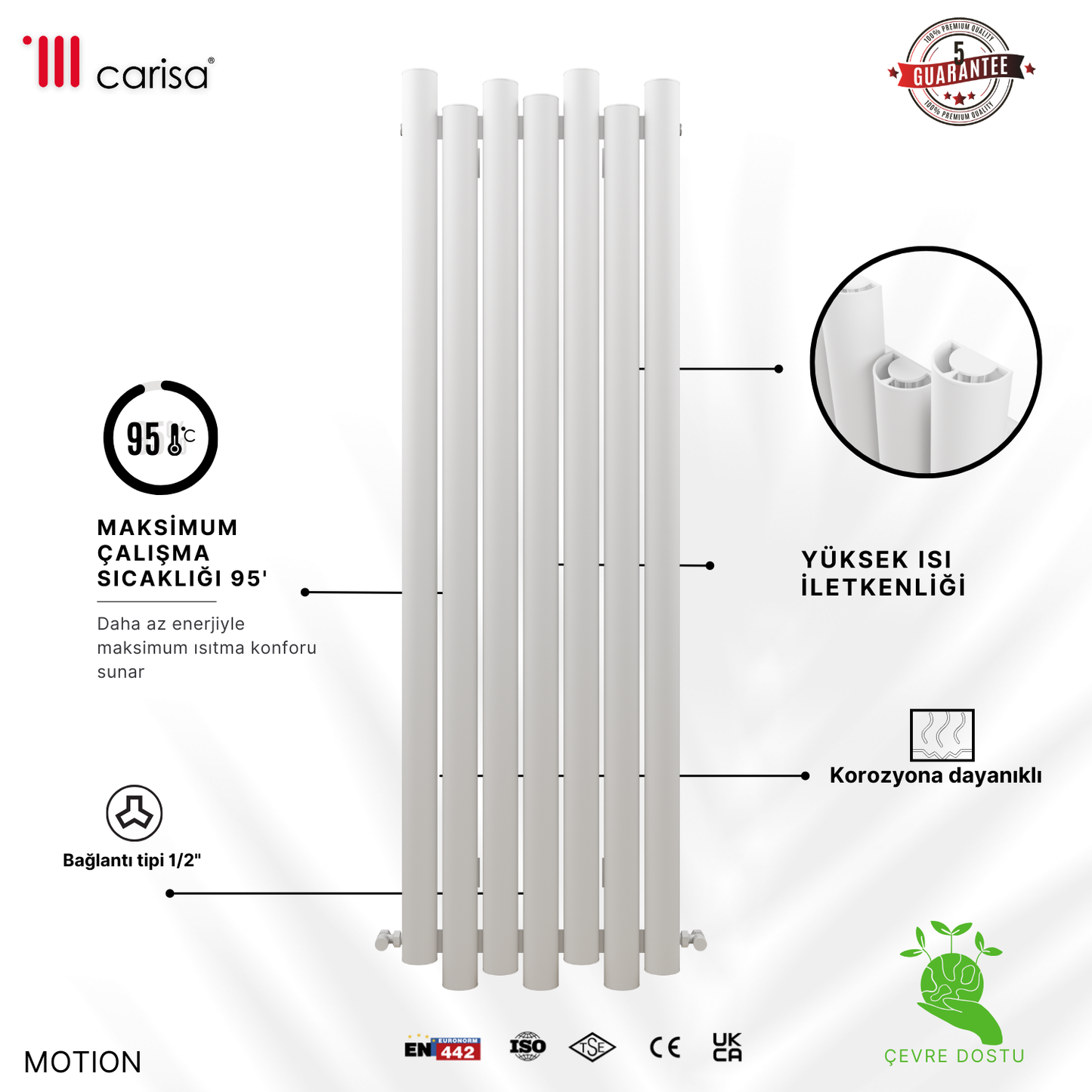Carisa Motion Dikey Alüminyum Radyatör Modern Tasarım Beyaz