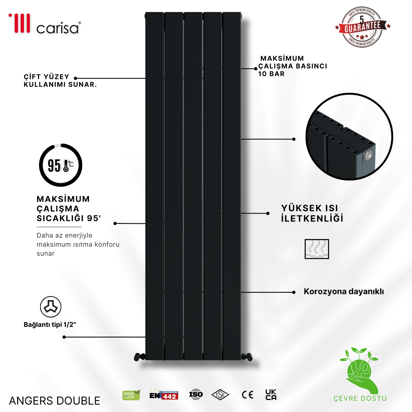 Carisa Angers Double Dikey Alüminyum Radyatör Modern Tasarım Siyah