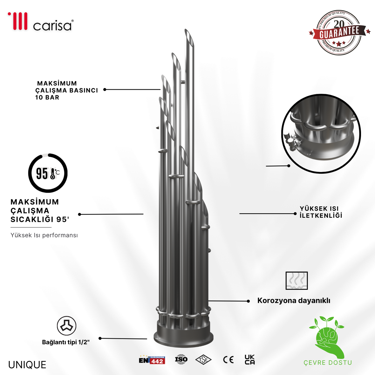 Carisa Unique Dikey Paslanmaz Çelik Radyatör Modern Tasarım Satine