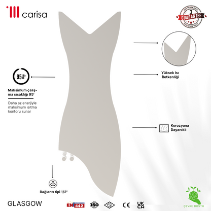 Carisa Glasgow Dikey İnce Tasarım Çelik Radyatör Modern Tasarım Beyaz