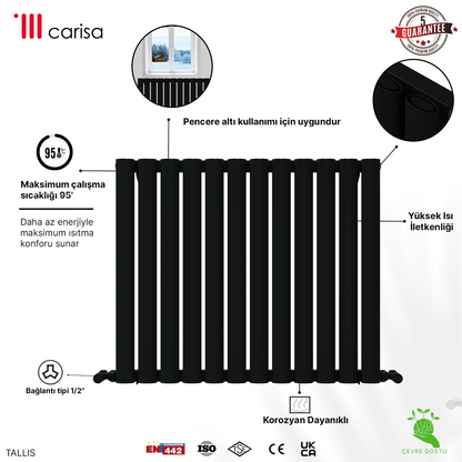 Carisa Tallis Yatay Alüminyum Radyatör Modern Tasarım Antrasit