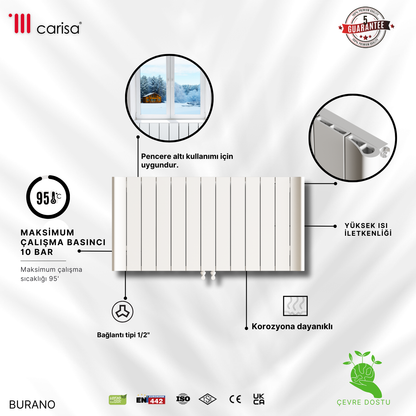 Carisa Burano Yatay Alüminyum Radyatör Modern Tasarım Beyaz