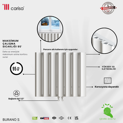 Carisa Burano S Yatay Alüminyum Radyatör Modern Tasarım Beyaz