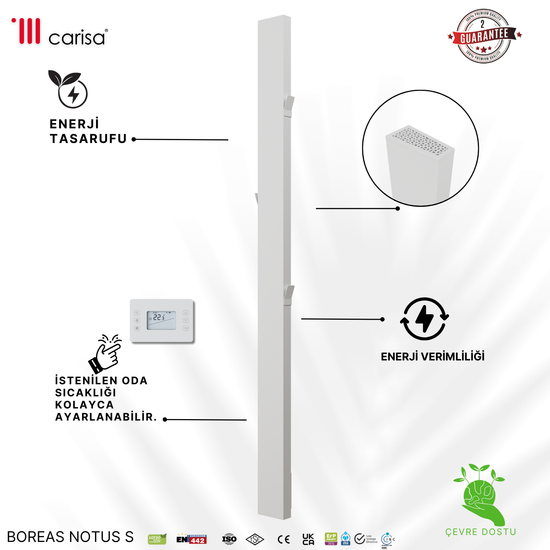 Carisa Boreas Notus S Dikey Elektrikli Radyatör Modern Tasarım Beyaz
