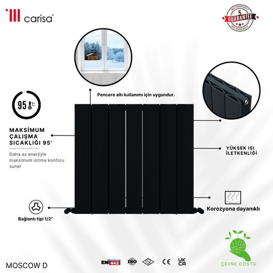 Carisa Moscow D Yatay Alüminyum Radyatör Modern Tasarım Antrasit