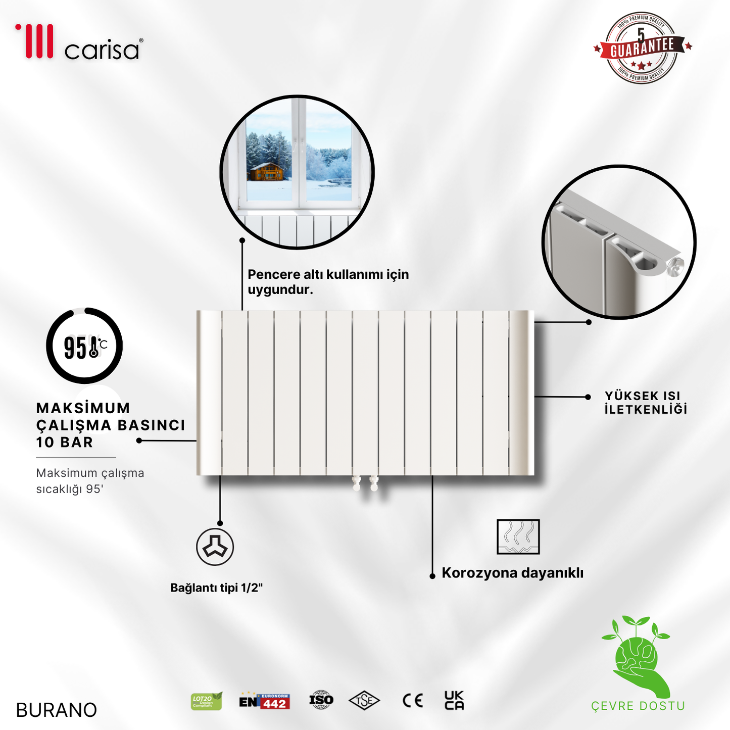 Carisa Burano Alüminyum Radyatör Beyaz Standart Bağlantı.