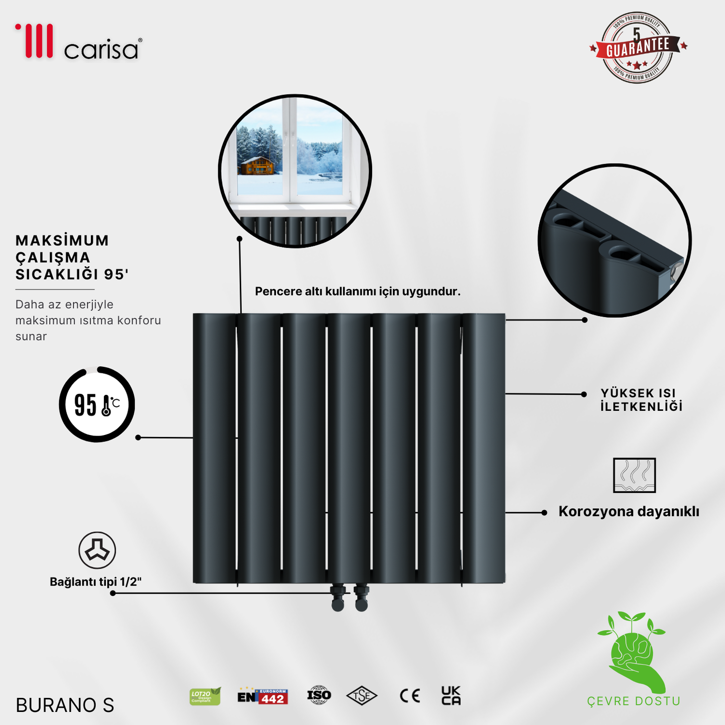 Carisa Burano S Yatay Alüminyum Radyatör Modern Tasarım Antrasit