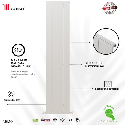 Carisa Nemo Dikey Alüminyum Radyatör Modern Tasarım Beyaz