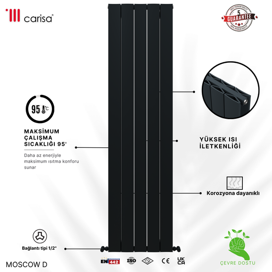 Carisa Moscow D Dikey Alüminyum Radyatör Modern Tasarım Antrasit