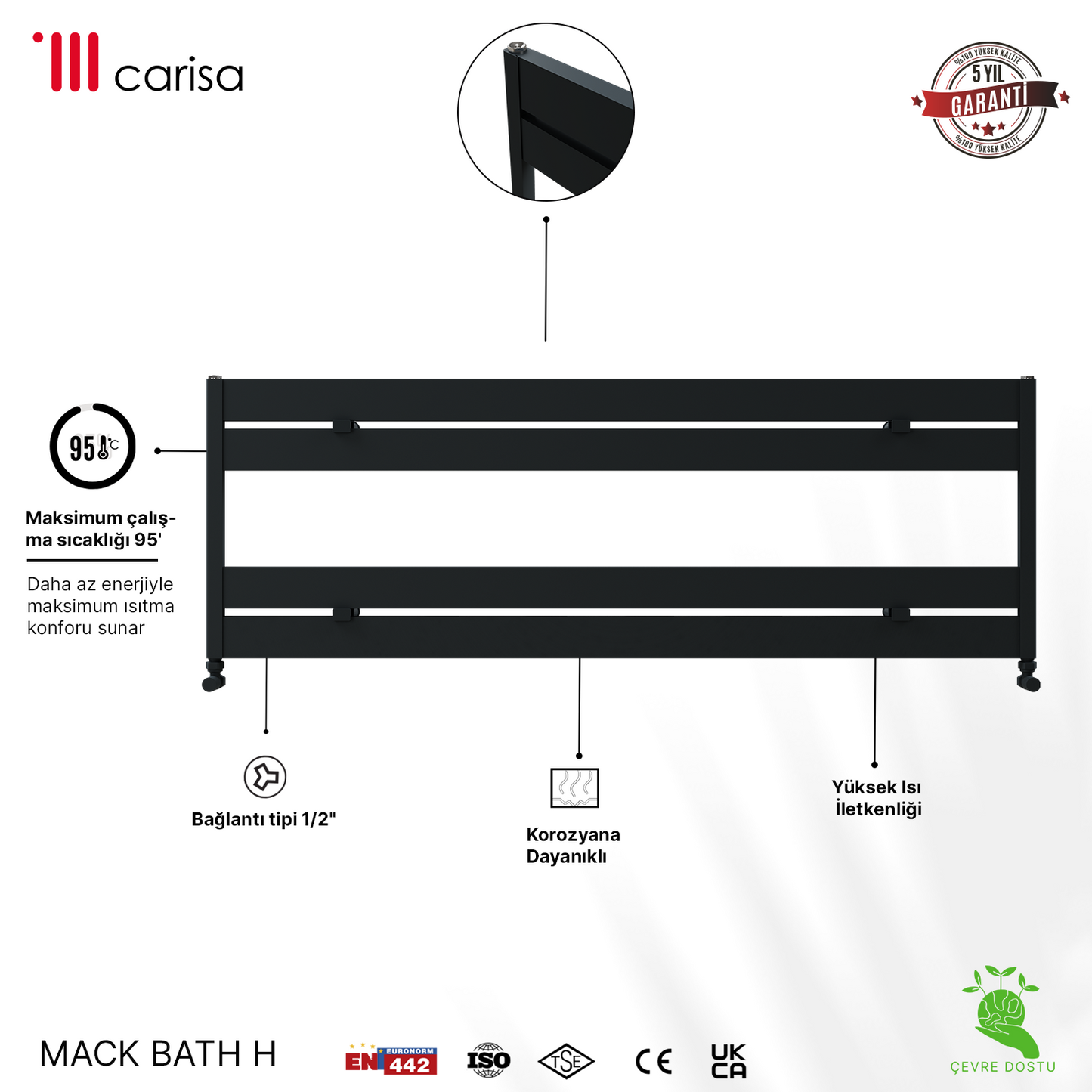 Carisa Mack Bath H Alüminyum Havlupan Modern Tasarım Siyah