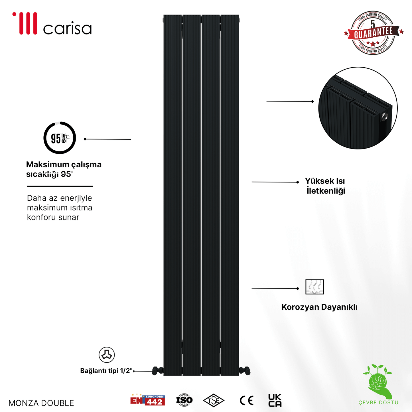 Carisa Monza Dikey Alüminyum Radyatör Modern Tasarım Antrasit