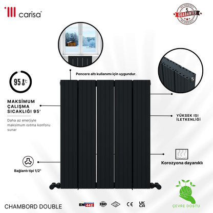 Carisa Chambord Double Yatay Alüminyum Radyatör Modern Tasarım Antrasit
