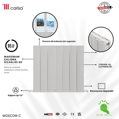 Carisa Moscow C Yatay Alüminyum Radyatör Modern Tasarım Beyaz