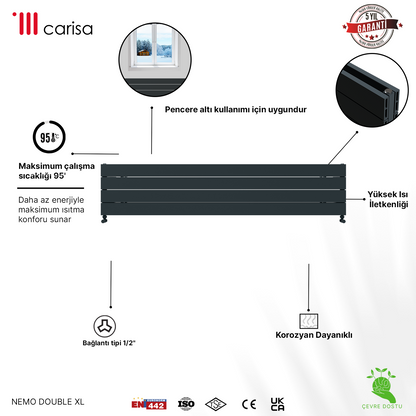 Carisa Nemo Double Xl Yatay Alüminyum Radyatör Modern Tasarım Antrasit