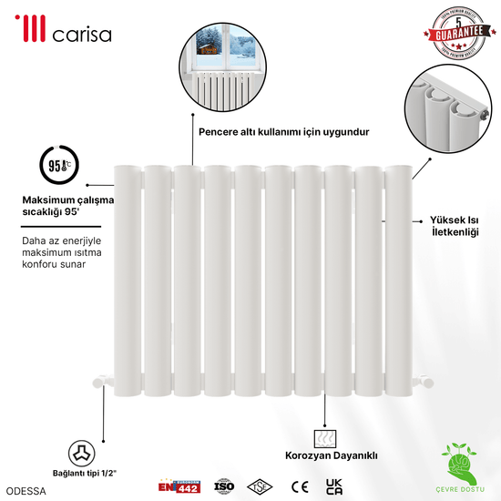 Carisa Odessa Yatay Alüminyum Radyatör Modern Tasarım Beyaz
