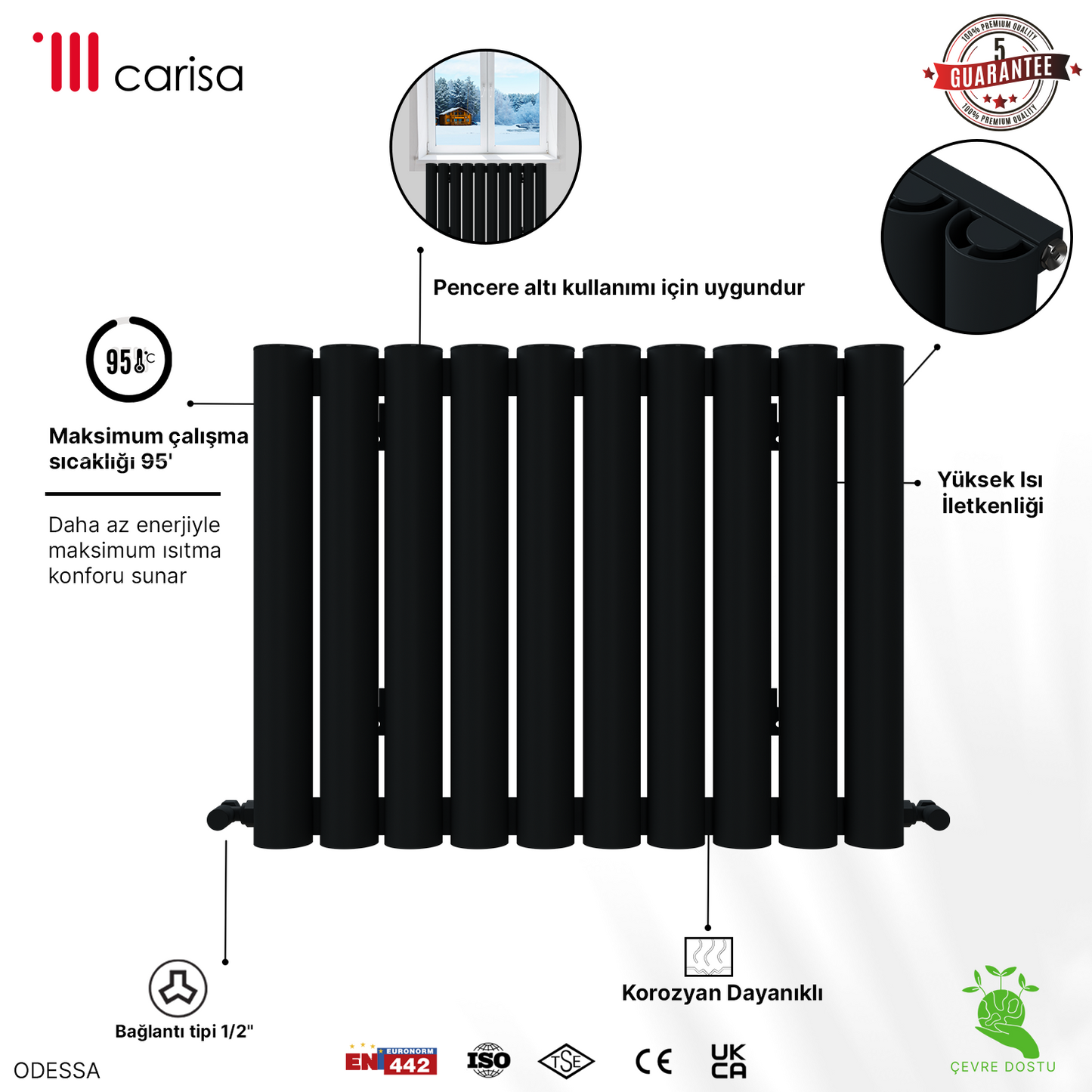 Carisa Odessa Yatay Alüminyum Radyatör Modern Tasarım Antrasit