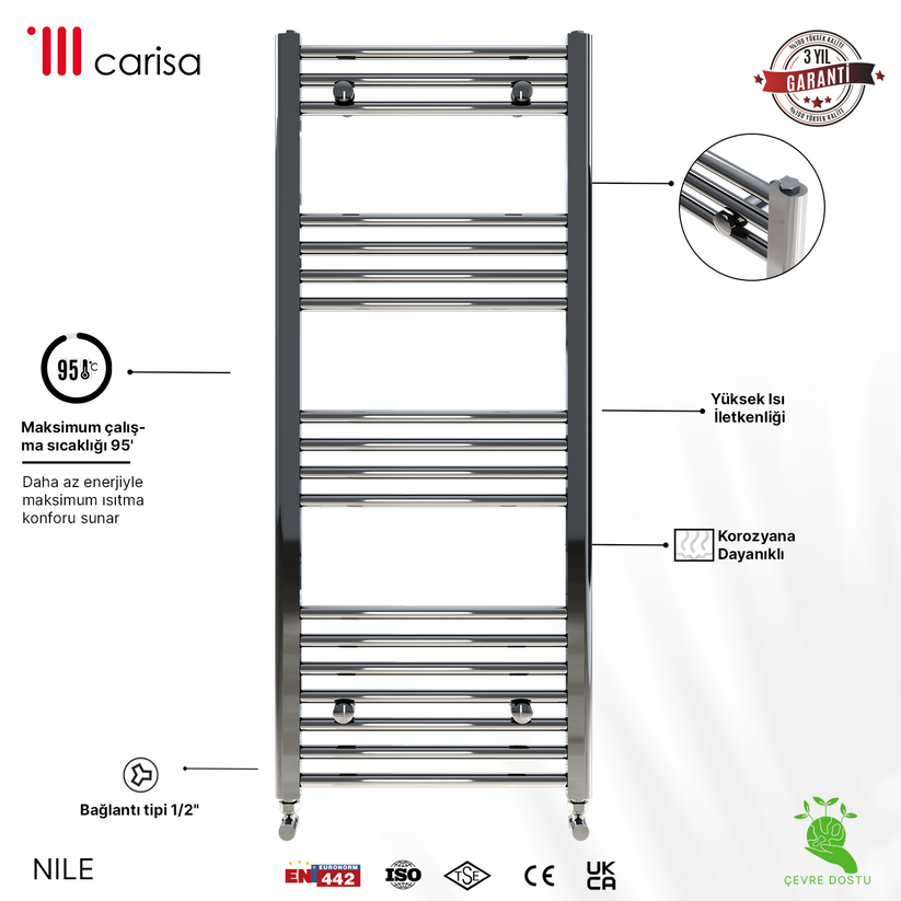 Carisa Nile Elektrikli Çelik Havlupan Antrasit Dijital Fişli Kit - 80×50 cm (300 watt)
