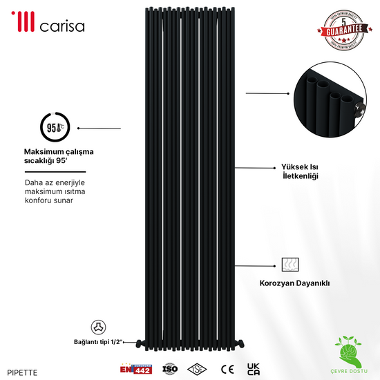 Carisa Pipette Dikey Alüminyum Radyatör Modern Tasarım Siyah