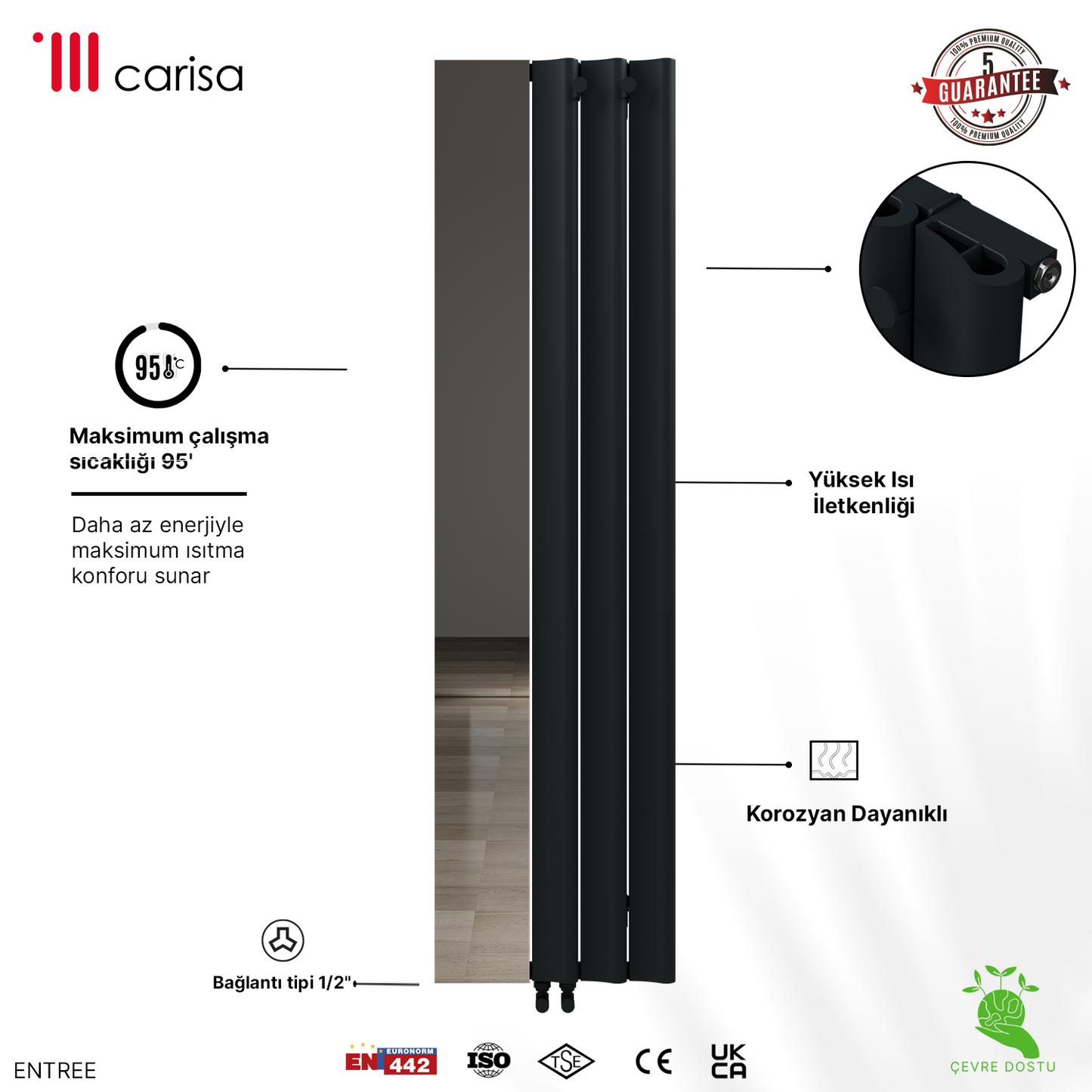 Carisa Entree Dikey Alüminyum Radyatör Modern Tasarım Antrasit