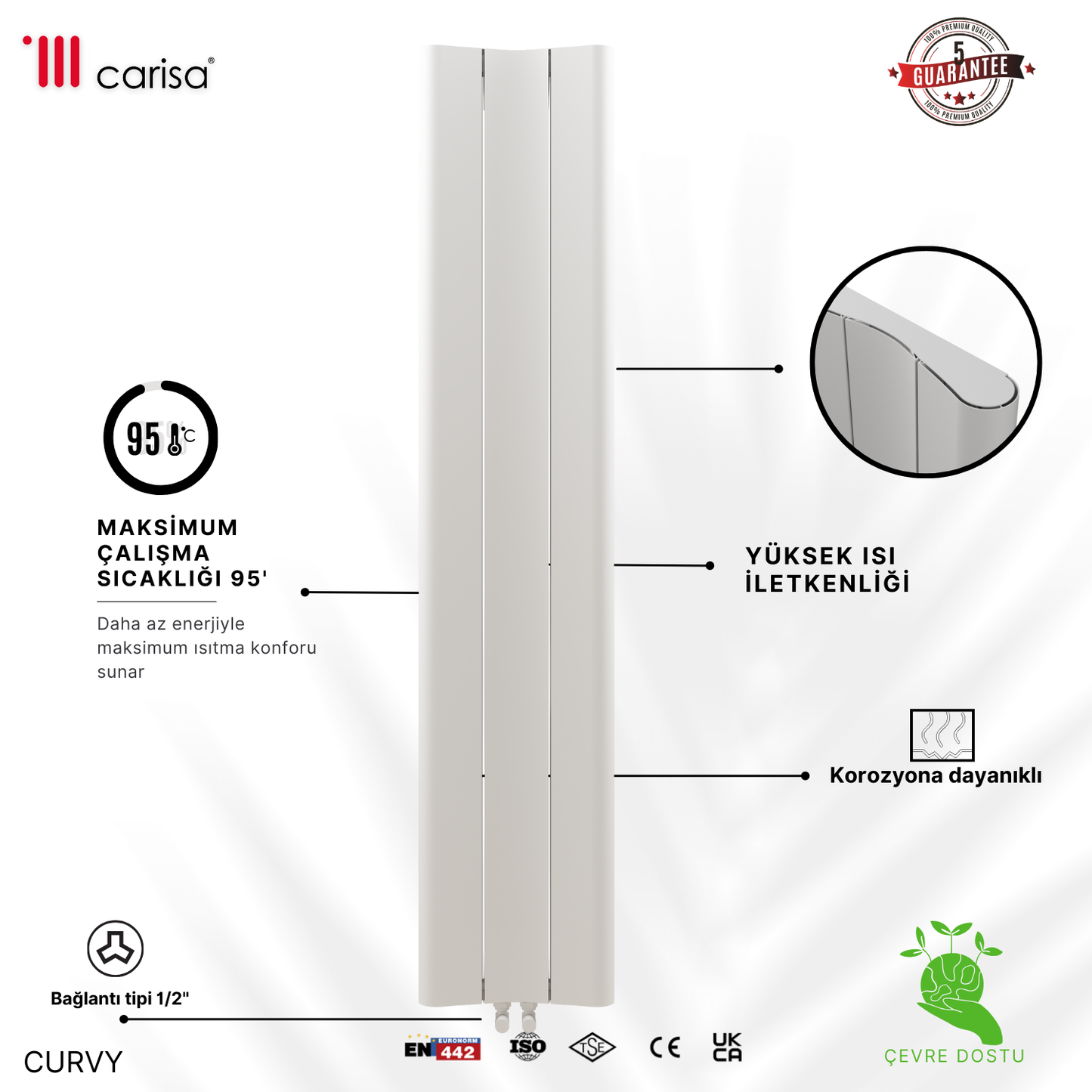 Carisa Curvy Dikey Alüminyum Radyatör Modern Tasarım Beyaz