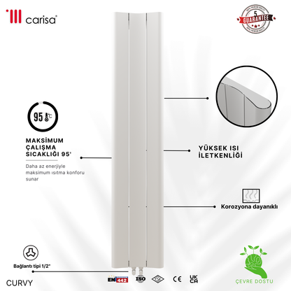 Carisa Curvy Dikey Alüminyum Radyatör Modern Tasarım Beyaz