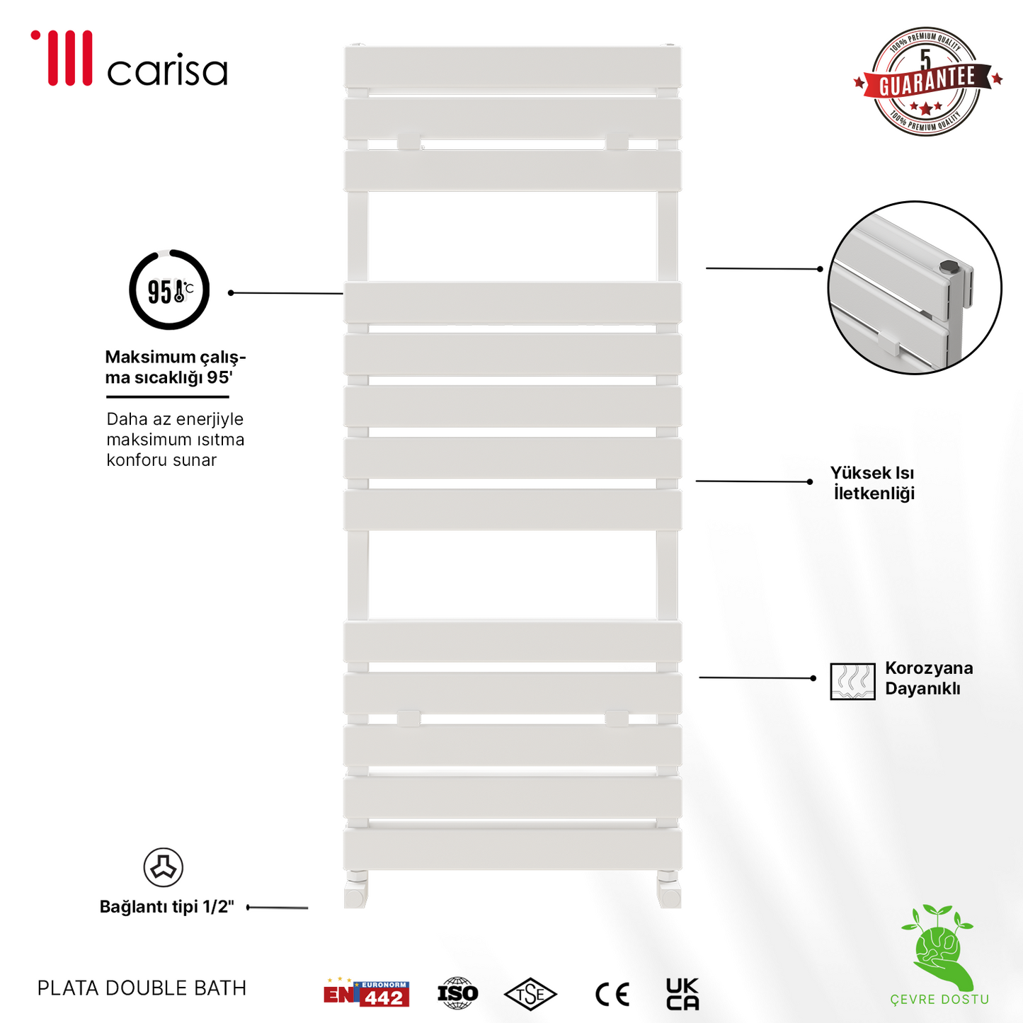 Carisa Plata Double Bath Alüminyum Havlupan Modern Tasarım Beyaz