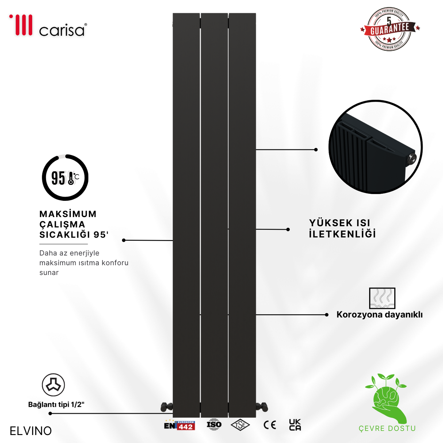 Carisa Elvino Alüminyum Radyatör Antrasit Standart Bağlantı