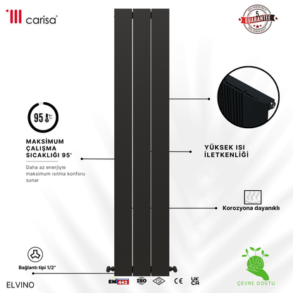 Carisa Elvino Alüminyum Radyatör Antrasit Standart Bağlantı