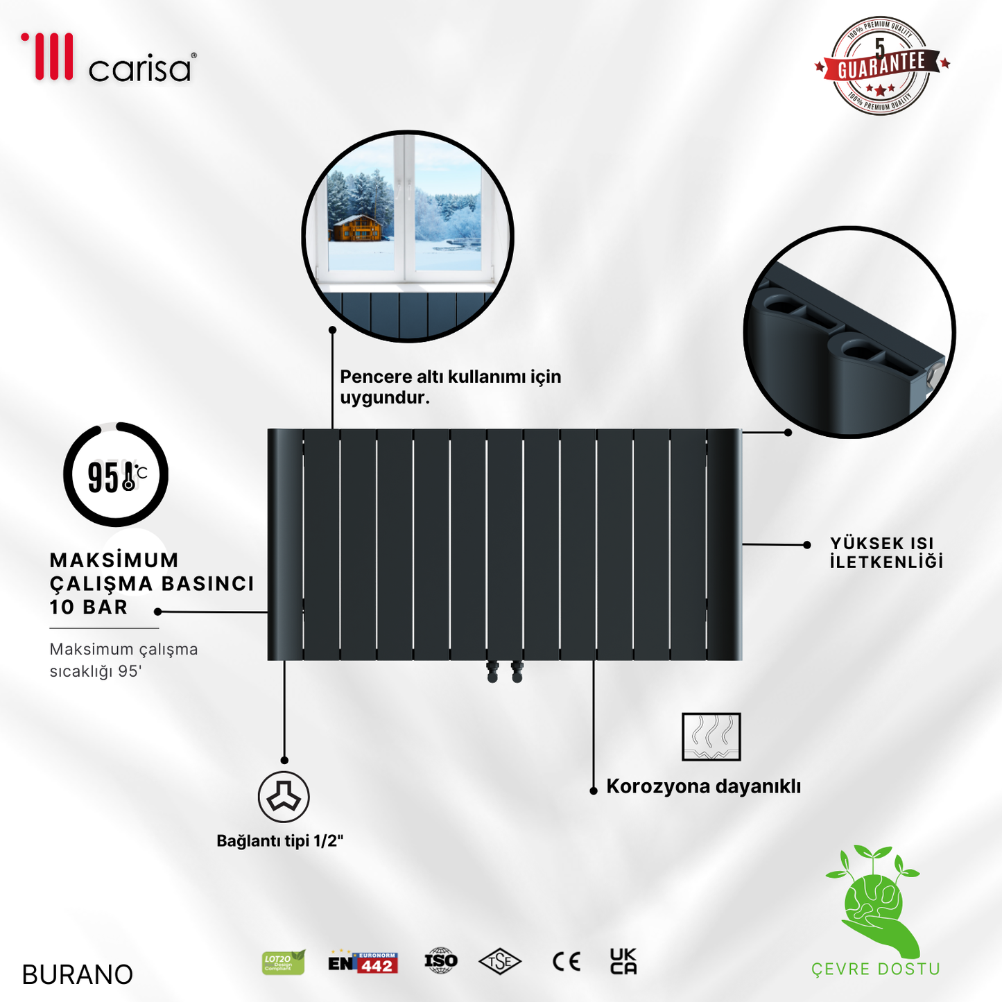 Carisa Burano Yatay Alüminyum Radyatör Modern Tasarım Siyah