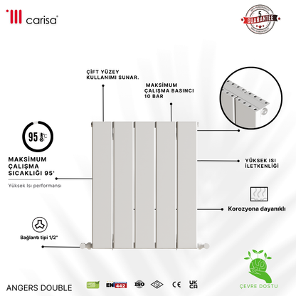 Carisa Angers Double Alüminyum Radyatör Beyaz Standart Bağlantı