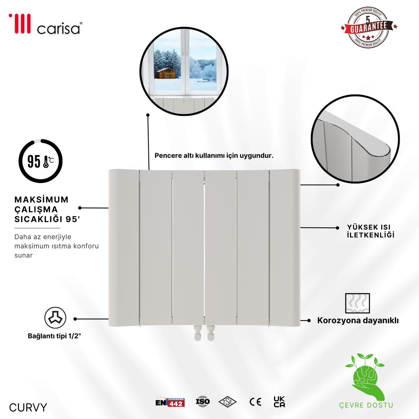 Carisa Curvy Yatay Alüminyum Radyatör Modern Tasarım Beyaz