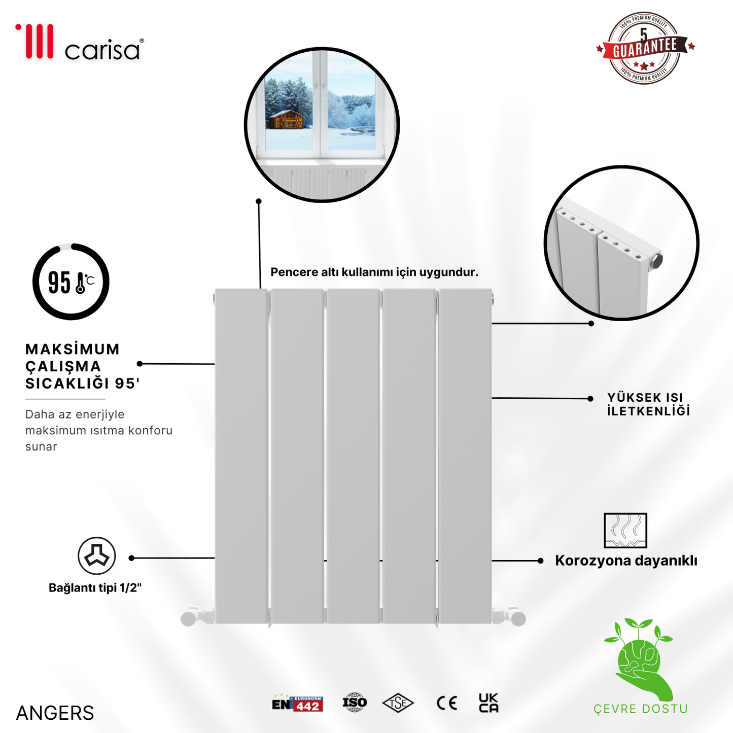 Carisa Chambord Yatay Alüminyum Radyatör Modern Tasarım Beyaz