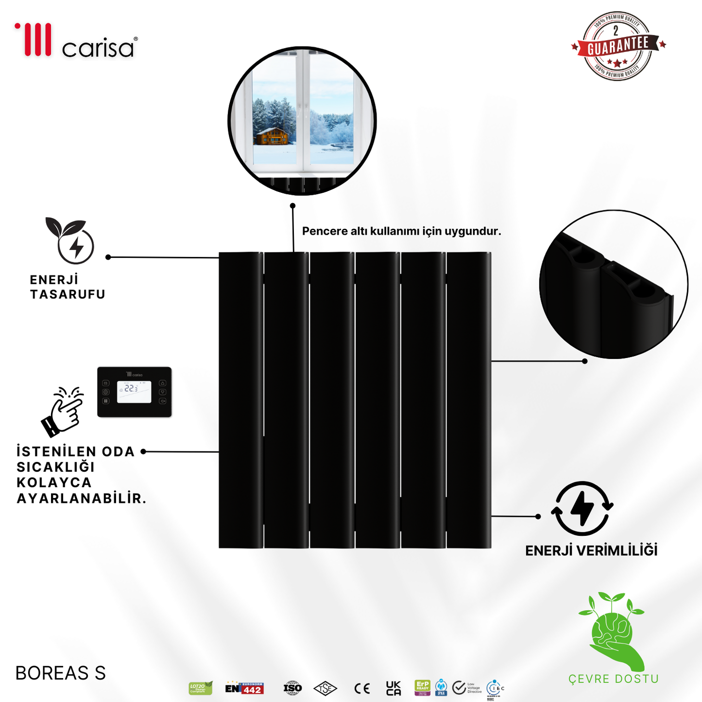 Carisa Burano S Yatay Alüminyum Radyatör Modern Tasarım Antrasit