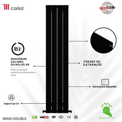 Carisa Nemo Double Alüminyum Radyatör Siyah Standart Bağlantı