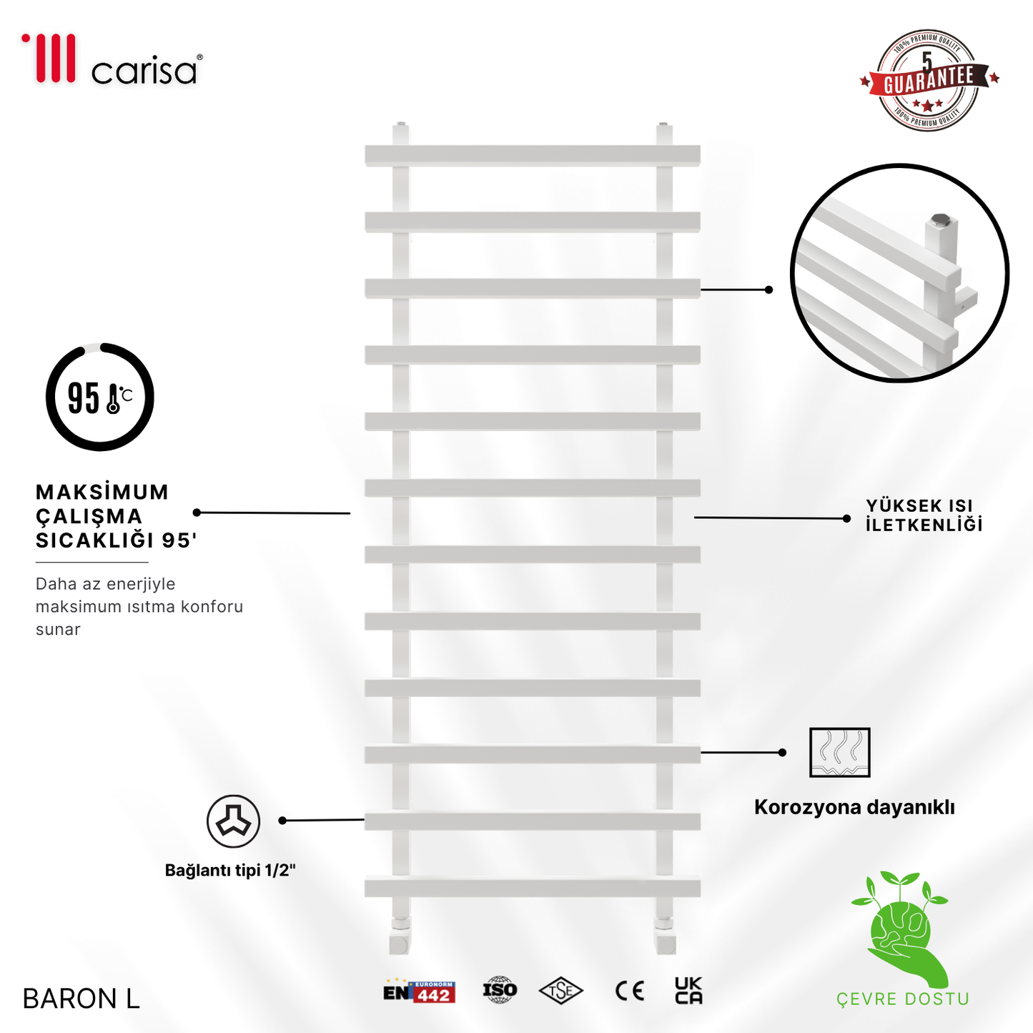 Carisa Baron L Alüminyum Havlupan Modern Tasarım Beyaz