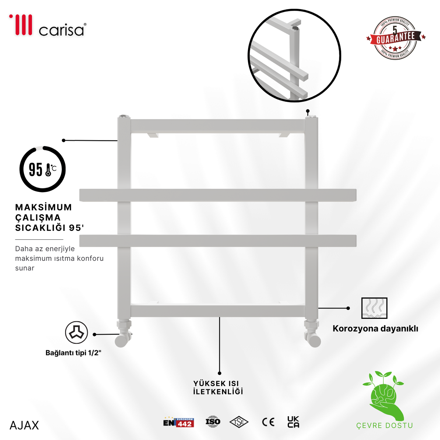 Carisa Ajax Alüminyum Havlupan Modern Tasarım Beyaz