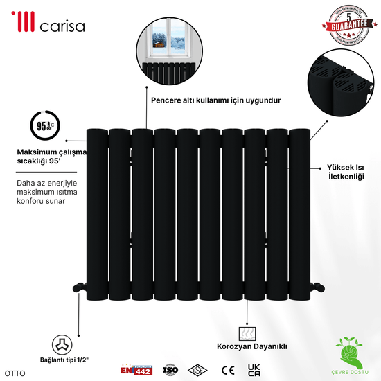 Carisa Otto Yatay Alüminyum Radyatör Modern Tasarım Antrasit