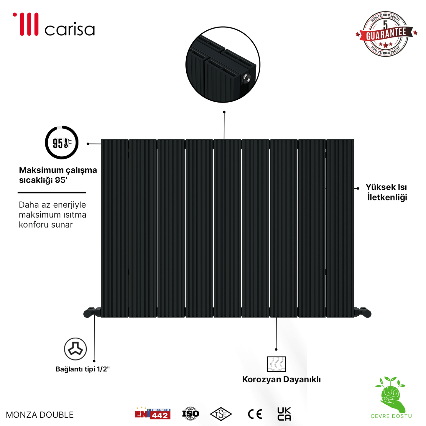 Carisa Monza Yatay Alüminyum Radyatör Modern Tasarım Antrasit