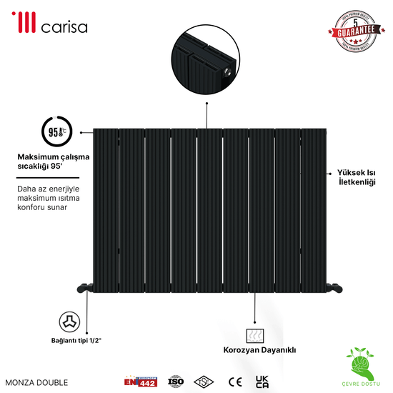 Carisa Monza Yatay Alüminyum Radyatör Modern Tasarım Antrasit