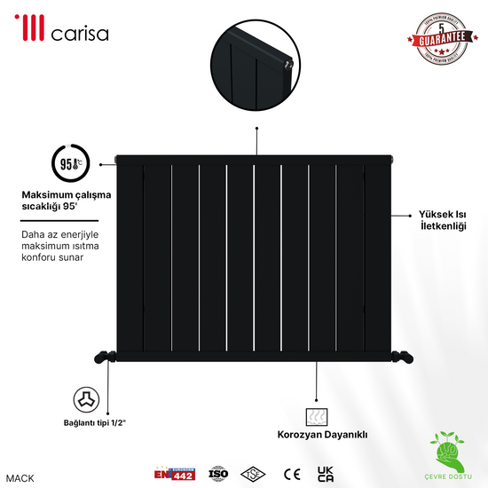 Carisa Mack Yatay Alüminyum Radyatör Modern Tasarım Antrasit