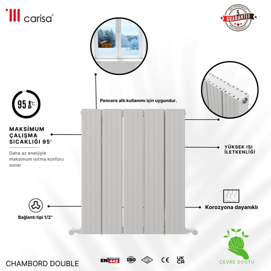 Carisa Chambord Double Yatay Alüminyum Radyatör Modern Tasarım Beyaz