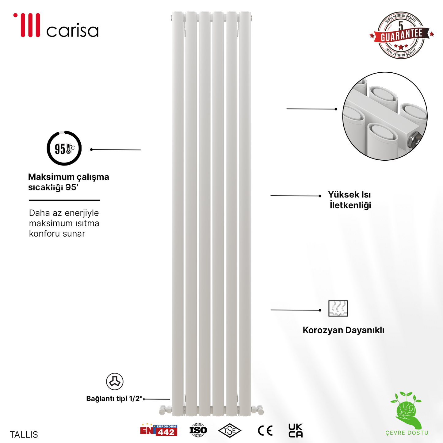 Carisa Tallis Double Alüminyum Radyatör Beyaz Standart Bağlantı.