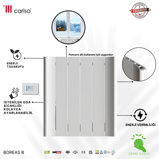 Carisa Boreas B Yatay Elektrikli Radyatör Modern Tasarım Beyaz