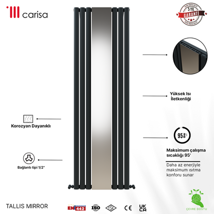 Carisa Tallis Mirror Dikey Alüminyum Radyatör Modern Tasarım Siyah - Carisa